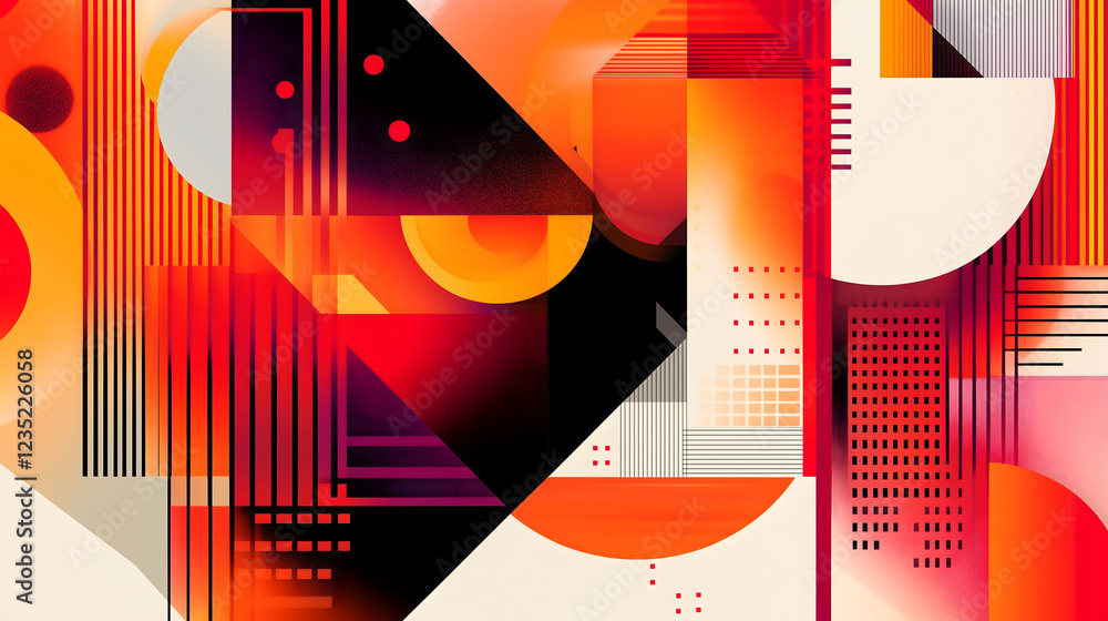 Poster dynamic abstract design featuring geometric shapes in vibrant colors. generative ai
