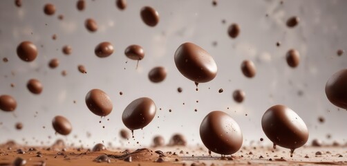 Chocolate drops falling horizontally in a seamless loop,  edible,  seamless motion