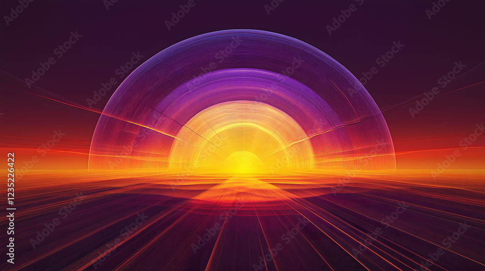 Poster mesmerizing sunset inspired arc background with vibrant colors and a dynamic atmosphere under a vast