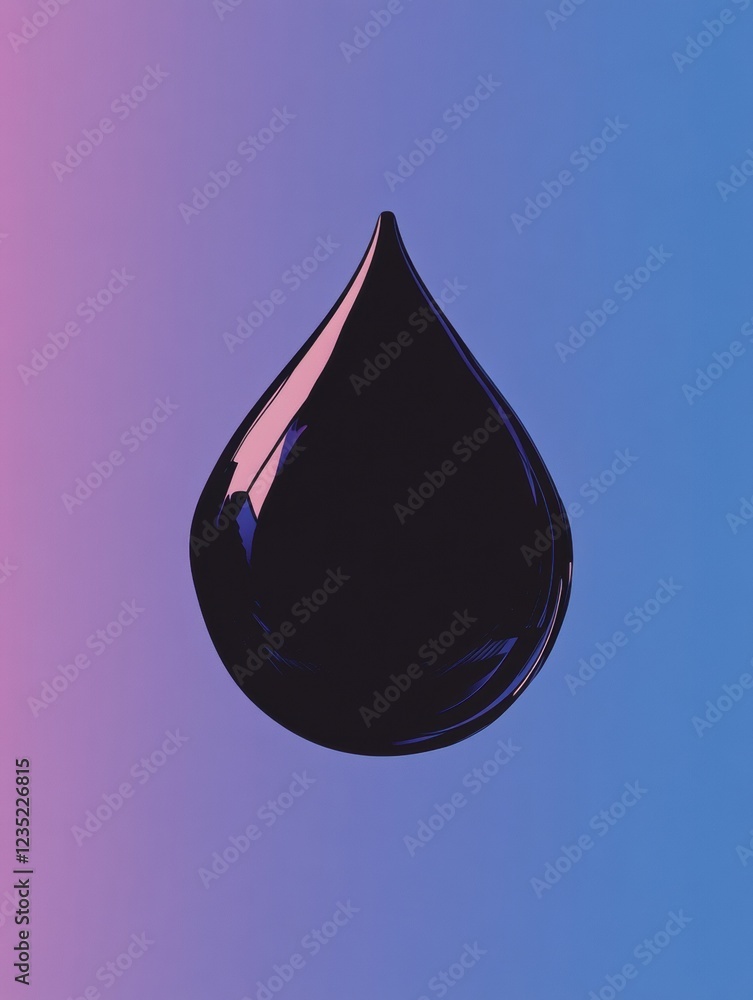 Poster black liquid droplet against a colorful gradient background showcasing elegance and contrast. genera