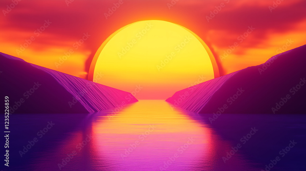 Aufkleber vibrant sunset over tranquil waters with dynamic arc background casting colorful reflections. genera