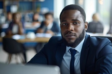 Fototapeta premium Businessman Engaging in Video Conference on Computer with Close-up View