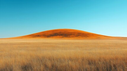 A field of tall grass with a hill in the background