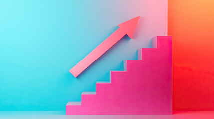 Fototapeta premium Upward Growth is Beautifully Illustrated with Colorful 3D Arrows and Progress Steps