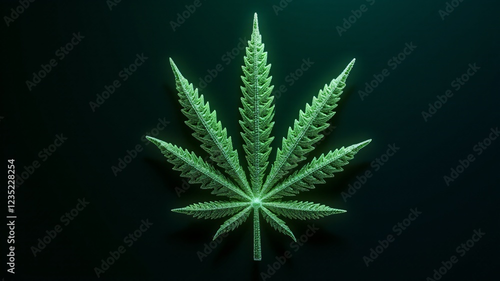 Aufkleber a marijuana leaf composed of tiny interconnected microchips, forming a complex circuit-like design. 