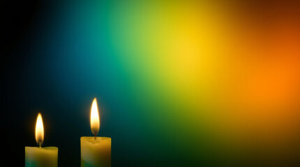 Warm candle lights, smooth gradient transition. Black, dark blue, green, emerald, petrol, teal, lime, yellow, white abstract background. 