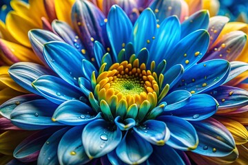 Obraz premium Abstract Floral Delight: Paint-Splattered Flower in Azure and Gold