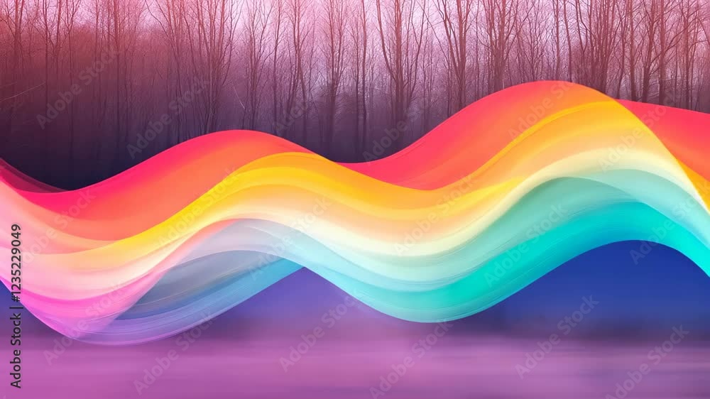 Leinwandbilder vibrant abstract digital background featuring dynamic colorful lines in a serene forest setting with