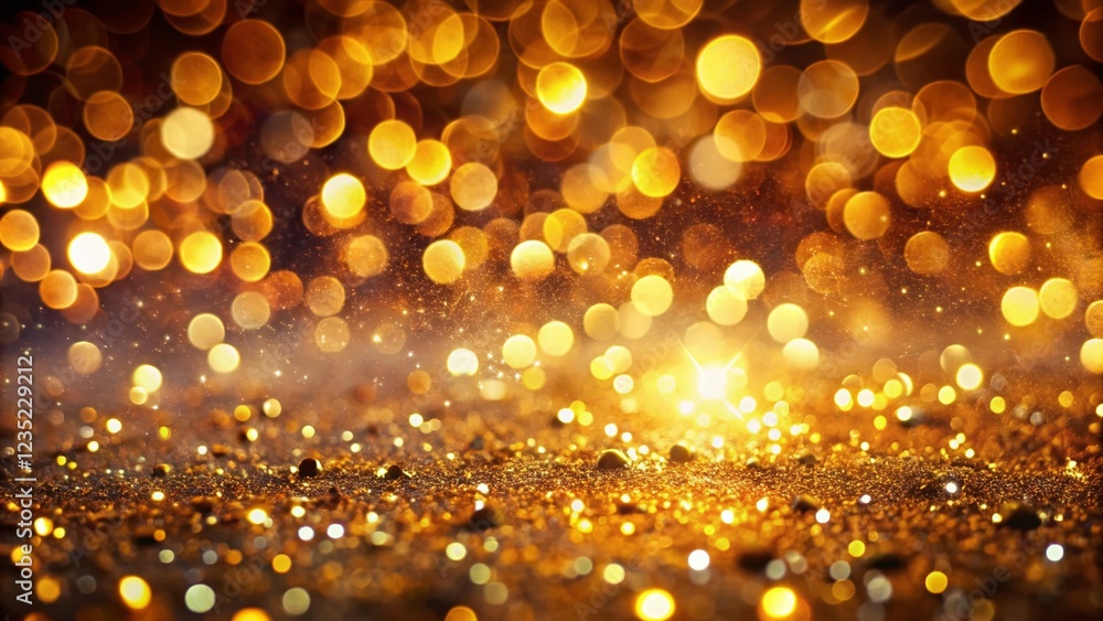 Poster abstract golden bokeh background with sparkling lights: festive shimmering texture for design