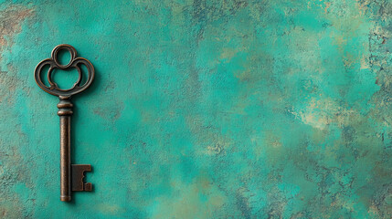 Vintage Key on a Turquoise Background A Nostalgic Retro Design