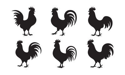 Rooster Vector Silhouettes Collection - Black and White Rooster Art Designs