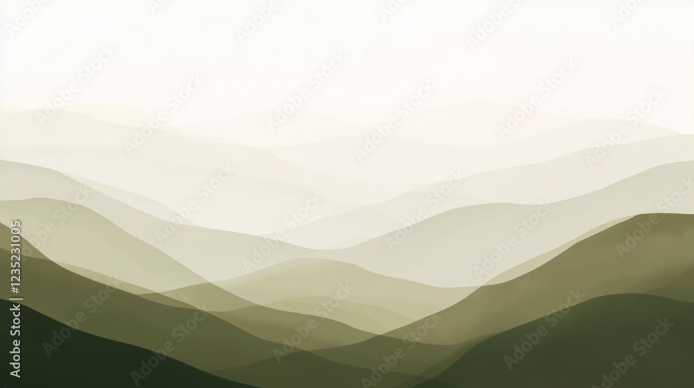 Poster serene nature background with soft layers of green mountains in a tranquil atmosphere at twilight. g