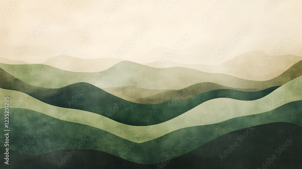 Aufkleber serene nature themed arc background with soft gradient greens and tranquil hills at dawn. generative