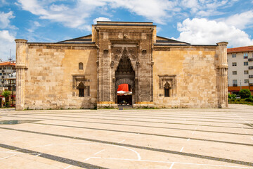 Cifte Minareli Medrese (Double Minaret Thelogical Schools). The structure is located at the city center. The structure has the biggest portal among the other theological schools in Anatolia. Sivas .