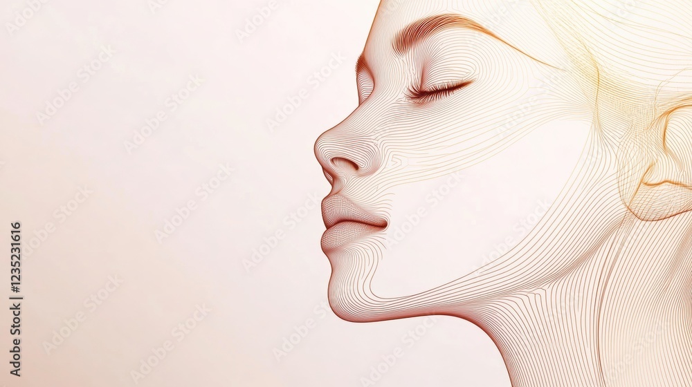 Poster silhouette of a womans face with golden ratio lines illustrating beauty principles and geometric har