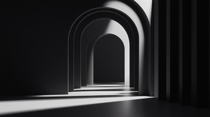 Fototapeta premium Intricate Black and White Arc Composition Showcasing Light and Shadow in a Minimalist Space. Generative AI