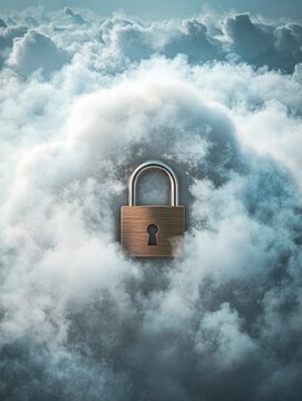 A visually striking cloud graphic featuring a padlock, symbolizing security and privacy in digital storage and cloud computing. Clouded. Illustration