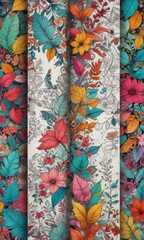 Colorful doodle art banners with floral patterns and leaves,  banner,  colorful