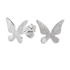 elegant silver earrings in the shape of a butterfly over white background
