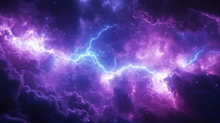 Powerful purple and blue lightning storm in space