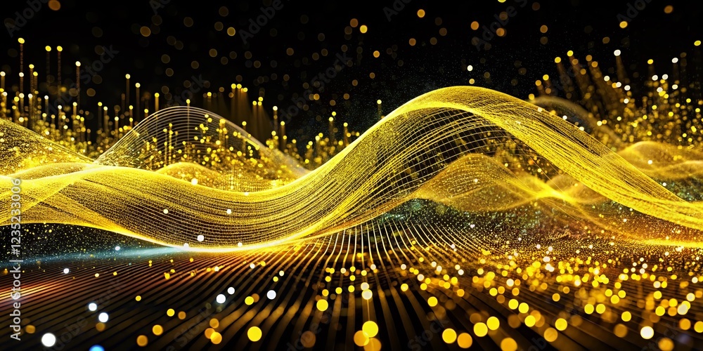 Aufkleber abstract yellow technology wave: big data network visualization