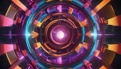 Fototapeta premium Colorful geometric shapes surrounding a central axis, , abstract shapes