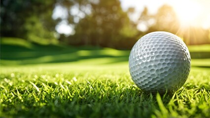 Obraz premium Golf Ball Close-Up Lush Green Course Professional Macro Details and Cinematic Sports Imagery 