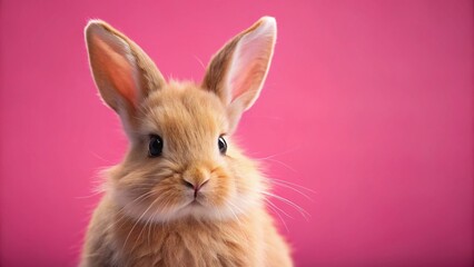 Fototapeta premium Adorable Close-Up of a Little Rabbit on a Pink Background with Copy Space for Text - Perfect for Easter, Spring, or Pet-Related Designs