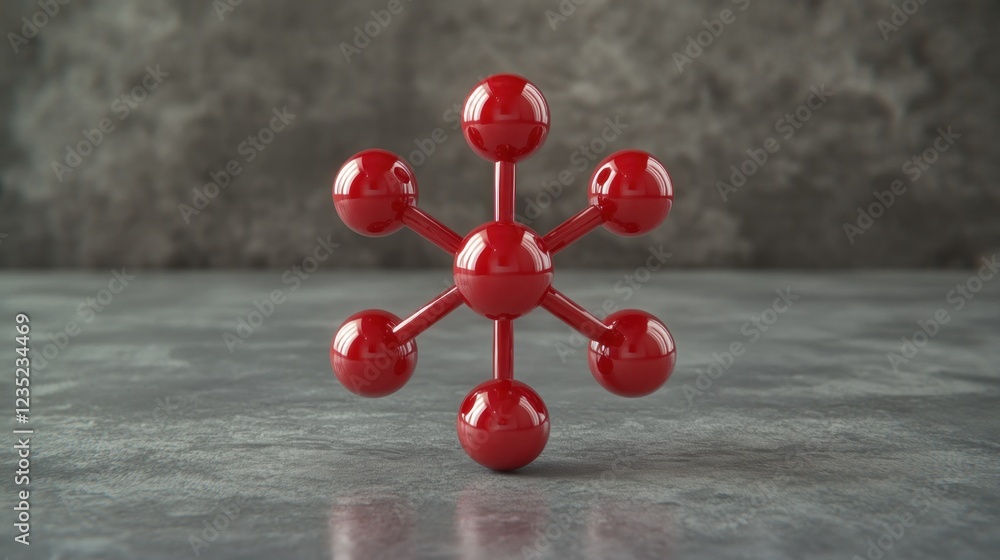 Poster red molecular structure on concrete surface with abstract background