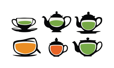 Tea Cup Teapot Vector Art Collection - Green Orange Tea Designs