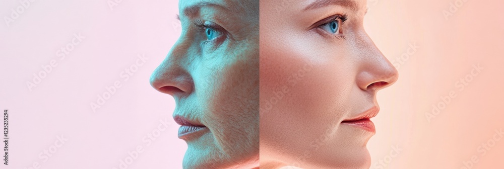 Leinwandbilder contrast of aging with youthful skin displayed side by side in a modern setting. generative ai