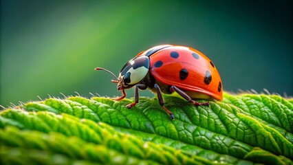 Obraz premium Adorable Ladybug on Green Leaf - Close-up Stock Photo