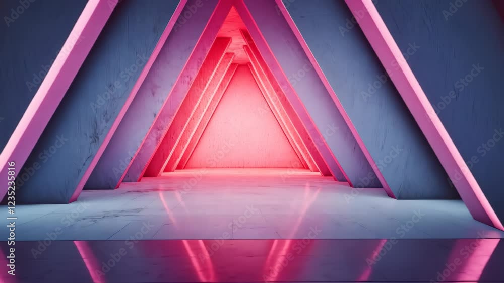 Poster futuristic neon corridor with symmetrical pink light design in modern architecture setting for abstr