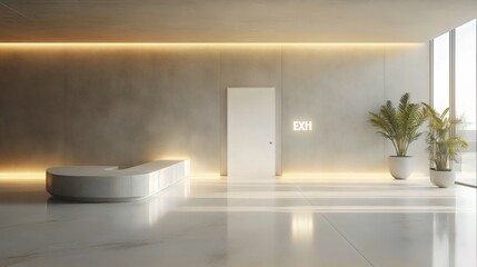 A large white door with the letters EXH on it