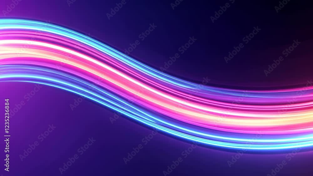 Poster dynamic neon light trails exploding in vivid colors forming energetic shapes on dark background perf