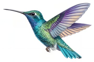 Vibrant Hummingbird in Flight Watercolor Painting Exotic Bird Wildlife Art Nature