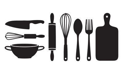 Stylized Black White Tableware Illustration: High-Contrast Minimalist Design