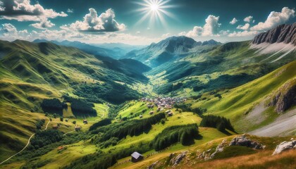 Obraz premium Majestic mountain valley in the italian alps under a shining sun