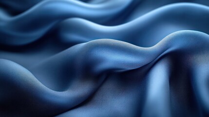 Obraz premium Blue silk fabric waves, dark background, textile design