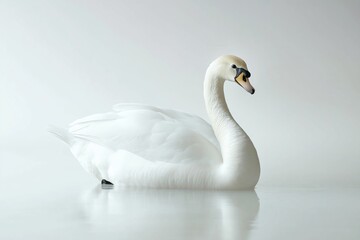 Fototapeta premium A graceful swan glides smoothly on the tranquil surface of the water.