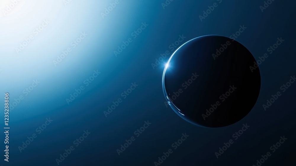 Fototapete Celestial view of a dark planet illuminated by distant starlight in deep space. Generative AI