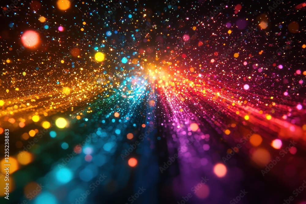 Poster colorful burst of light particles in a dynamic abstract composition