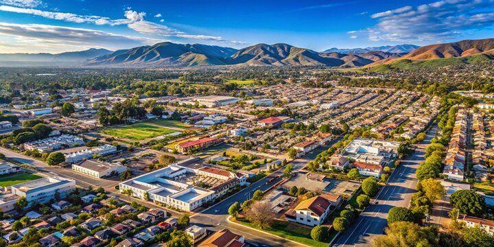 Aerial Helicopter View of Camarillo, California: Cityscape & Landscape Panorama