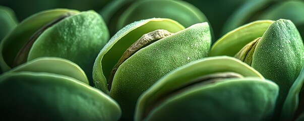 Obraz premium Close-up of fresh green pistachios showcasing their natural detail and texture