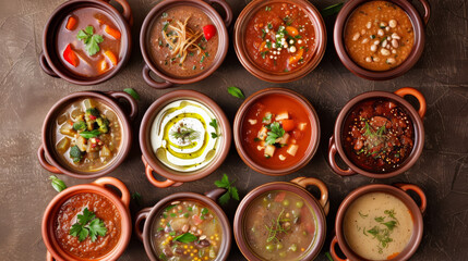 Fototapeta premium Soups and Stews - Hearty bowls of soups and stews.