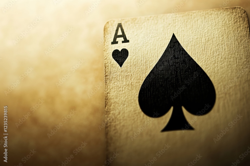 Aufkleber Ace of spades playing card positioned on a rustic surface showing intricate details and textures in warm lighting. Generative AI