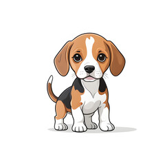 beagle miniature small dog puppy in cartoon style on white background