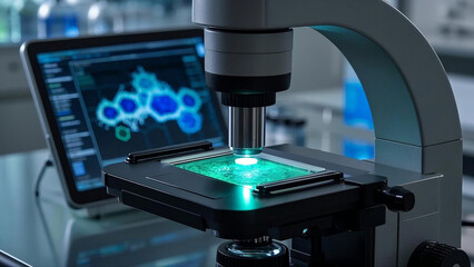 Microscope with glowing sample slide