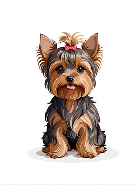 yorkshire terrier miniature small dog puppy in cartoon style on white background