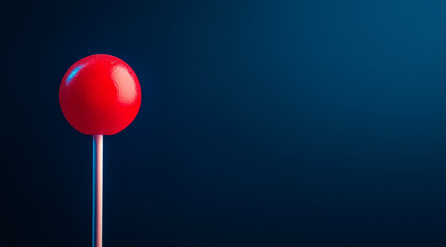 Ein einzelner roter Lutscher vor einem stilvollen, farbigen Hintergrund

